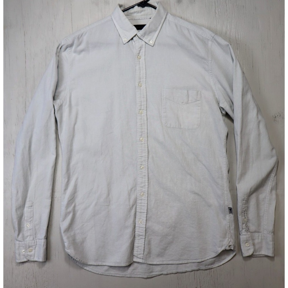 American Tall Button Up Shirt Gray Light Blue Size LT Large Tall Cotton Linen